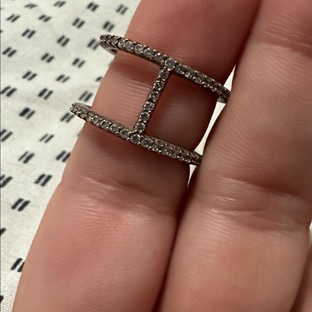 Silver Double Band Ring with Crystals
